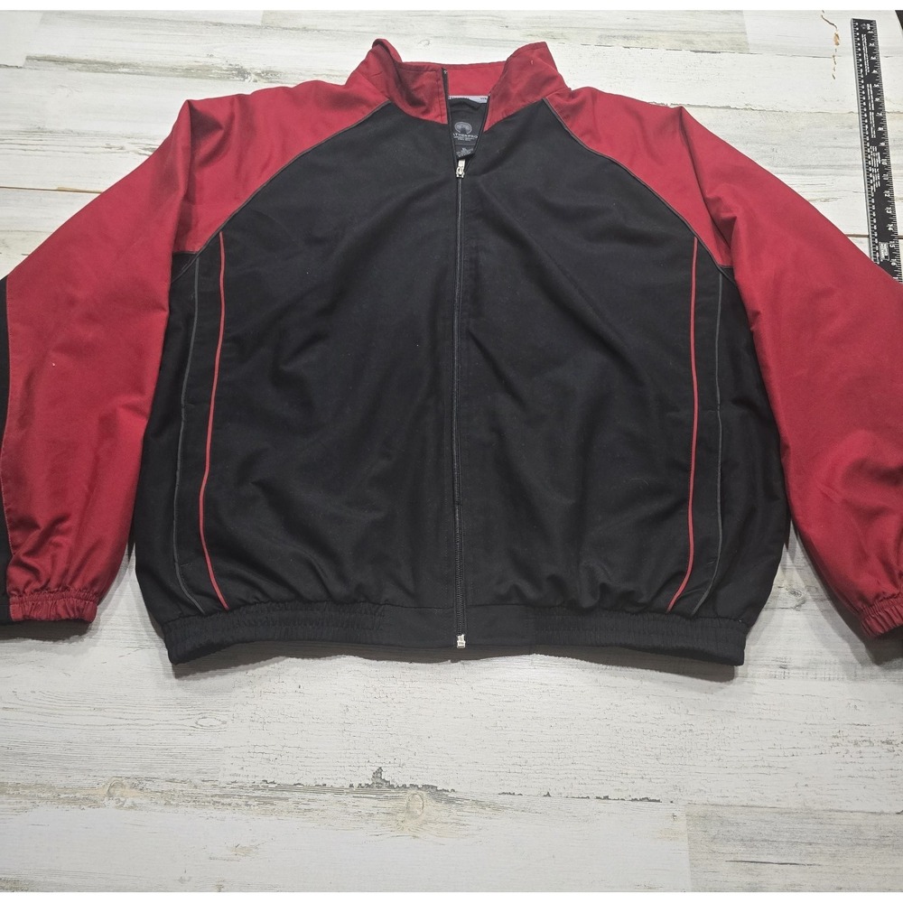 Weatherproof Mens XL Windbreaker Jacket Black Red Colorblock Mesh Lined Full Zip